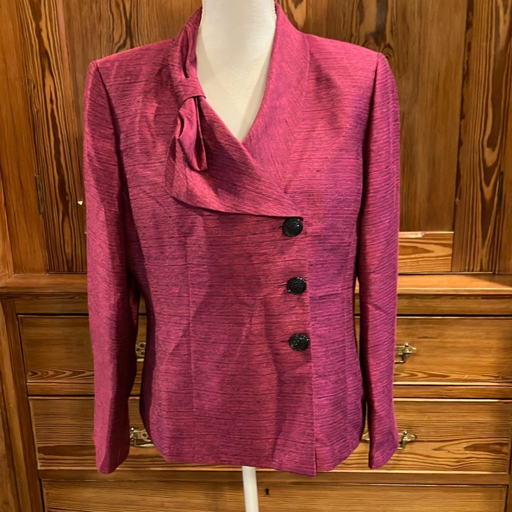 Kasper fushia dress suit jacket bow collar sz 14